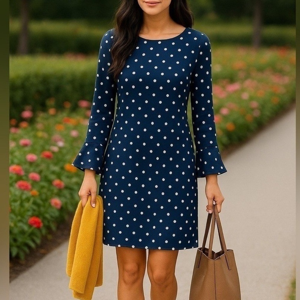 Banana Republic Blue/White Polka Dot Long Sleeve Dress